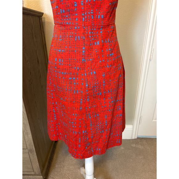 Tabitha by Anthropologie | Crosshatch Strapless Red/Blue Fit & Flare Dress | 6 - Picture 11 of 13